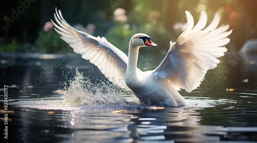 Graceful swan gliding across a tranquil pond 