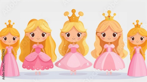 Collection of Joyful Princesses in Various Royal Attires. Generative ai