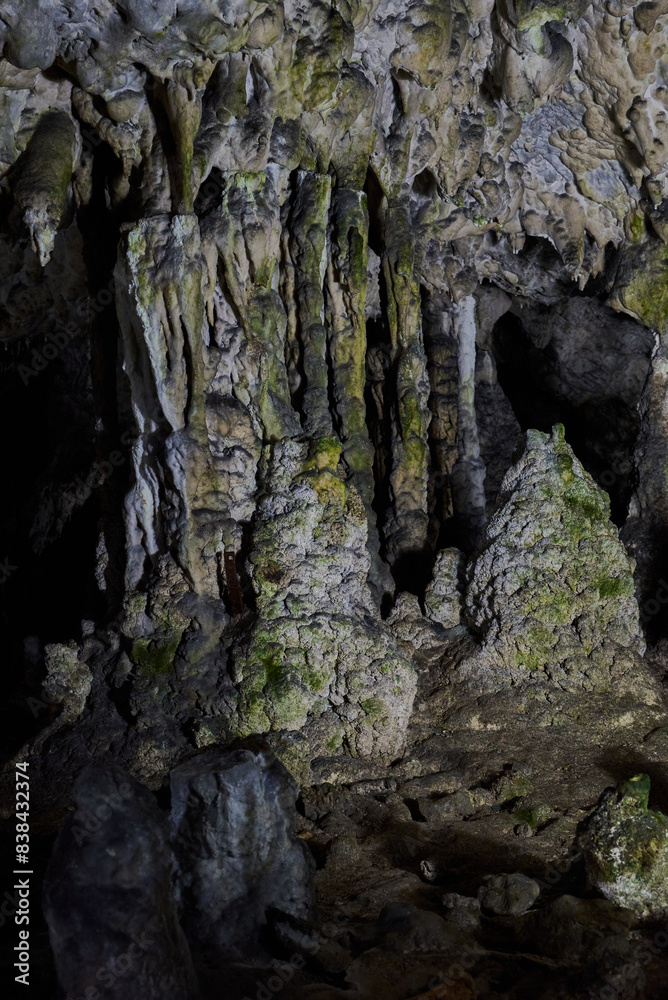 Rock formations and abstract texture on the walls in Muierilor Cave with stalactites and stalagmites Rock formations and abstract texture on the walls in Muierilor Cave with stalactites and stalagmites