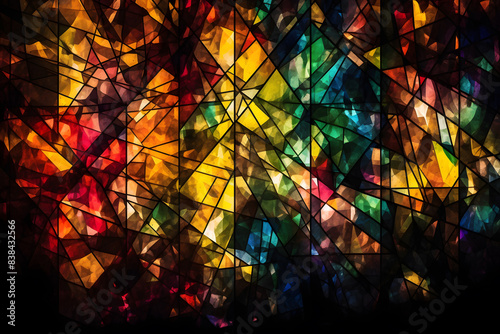 Abstract Stained Glass Window-Inspired Background with Vibrant Colors. Generative AI