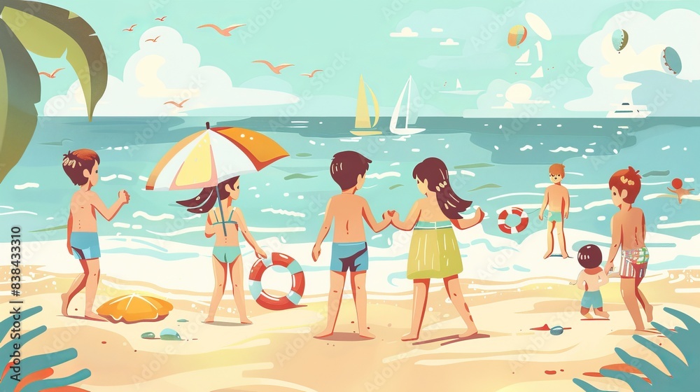 boys and girls on beach vector summer colours 
