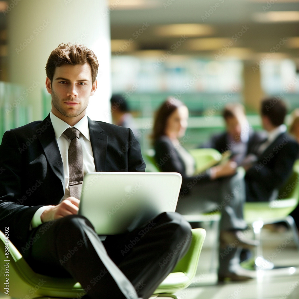 a businessman sitting on a chair and working on his laptop a businessman sitting on a chair and working on his laptop