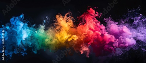 Horror Rainbow smoke, negative space, isolated on black background, advertising photoshoot, pride month LGBTQIA theme