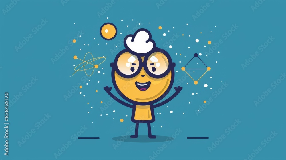 Fototapeta premium A cartoon character with glasses and a hat on his head, AI