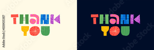 Thank You inscription abstract decorative concept. Modern colourful graphic shapes thanks symbol word lettering. Positive trendy creative thanksgiving phrase logo. Gratitude greeting card bright badge