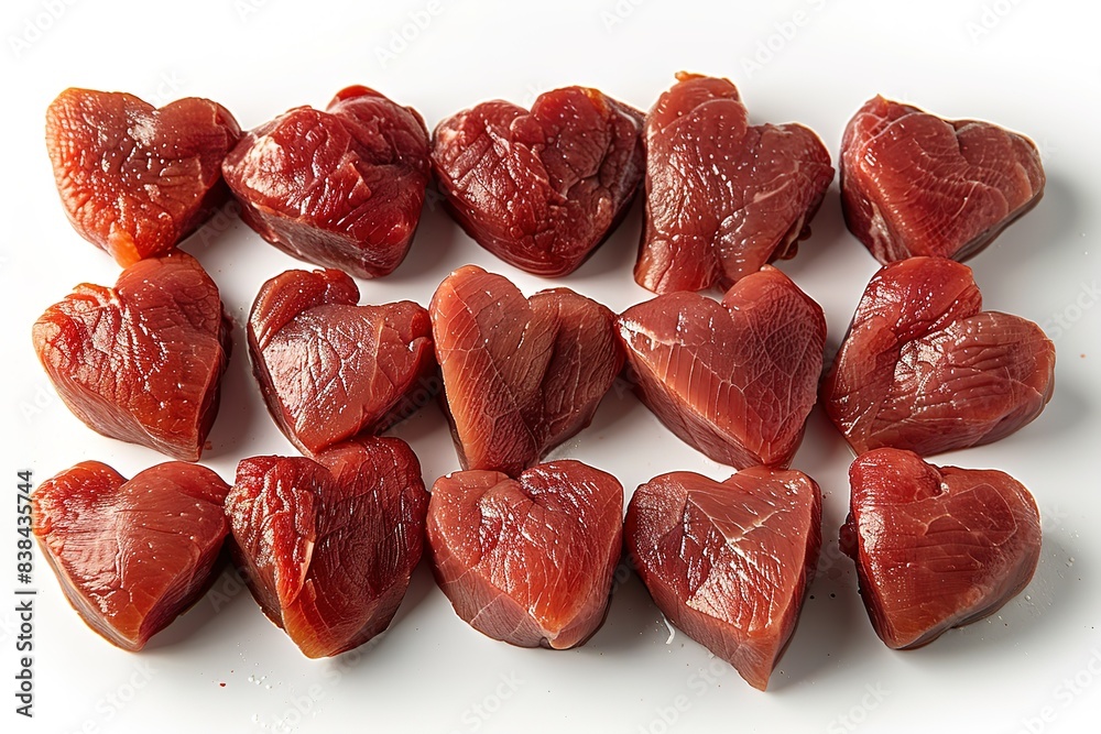 photo of raw chicken, prediction of fresh meat hearts isolated on white background photo of raw chicken, prediction of fresh meat hearts isolated on white background