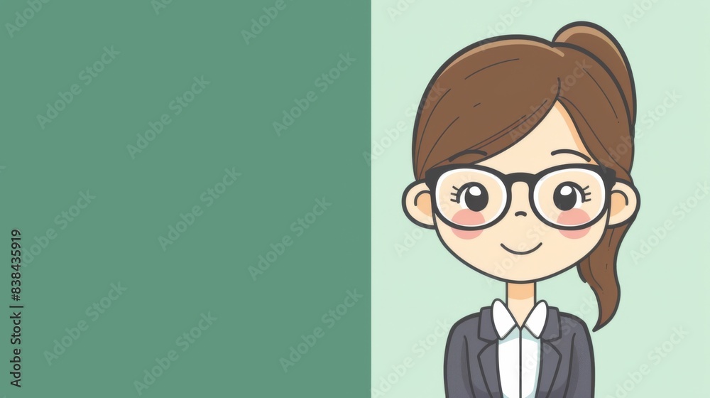 A cartoon girl with glasses and a business suit, AI A cartoon girl with glasses and a business suit, AI