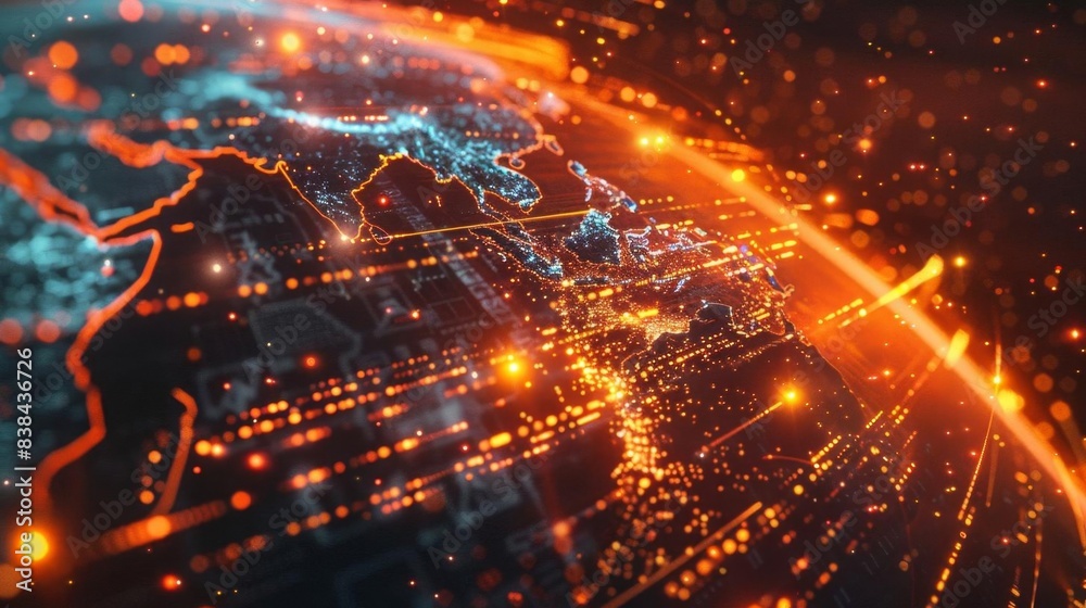 A vibrant digital representation of the Earth, highlighting global connections and data streams in a high-tech and futuristic design. A vibrant digital representation of the Earth, highlighting global connections and data streams in a high-tech and futuristic design.