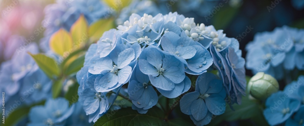 Blue hortensia flowers closeup Beautiful floral background Pastel colors Nature concept. Blue hortensia flowers closeup Beautiful floral background Pastel colors Nature concept.