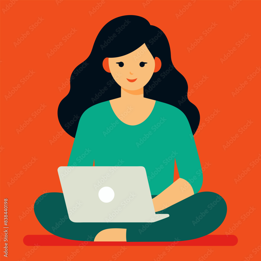 A girl casually work for home using laptop illustration A girl casually work for home using laptop illustration