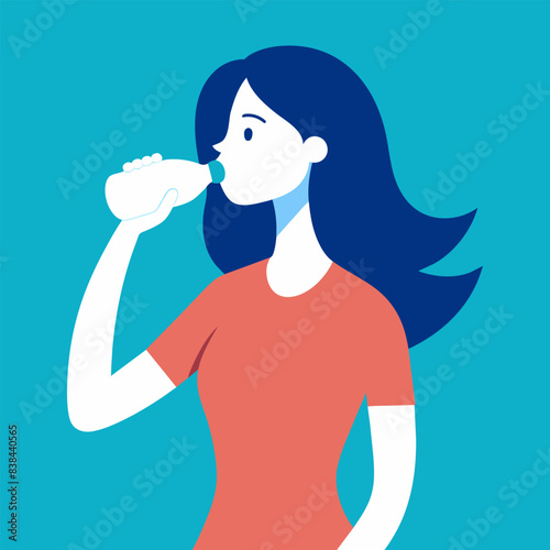 Women drinking water simple minimal illustration
