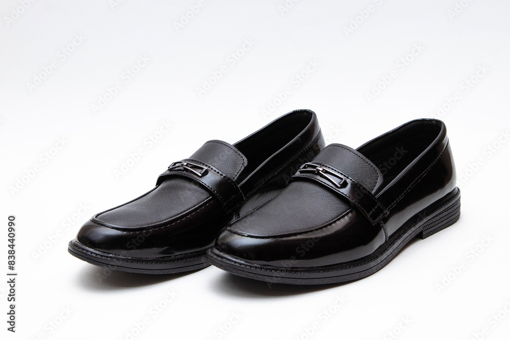 Fashionable men's leather shoes on white background. shoes Black Fashionable men's leather shoes on white background. shoes Black