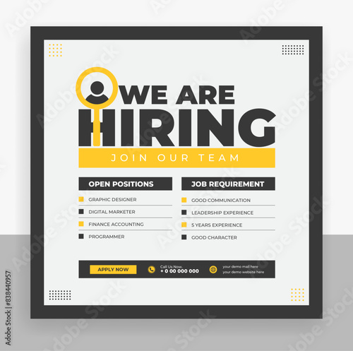 We are hiring job vacancy social media post design template