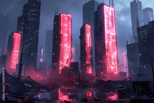 PostApocalyptic City Neon Holograms Minimalist Art Realism