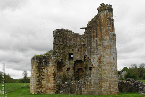 Ruins of 14th Century Castle at Edlingham with its solar tower, Northumberland, England, UK