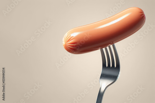 Sausage pricked on a fork. Space for text. photo