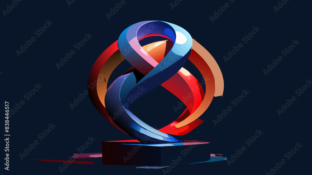 Abstract Colorful Ribbon Sculpture on Dark Background Abstract Colorful Ribbon Sculpture on Dark Background