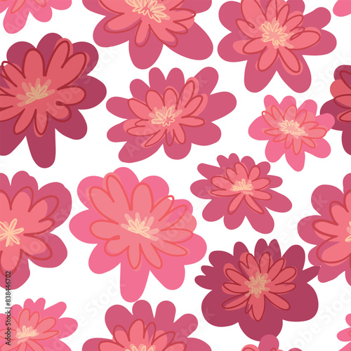 Abstract peony flowers seamless pattern. Floral ornament in simple style. Vector botanical design.