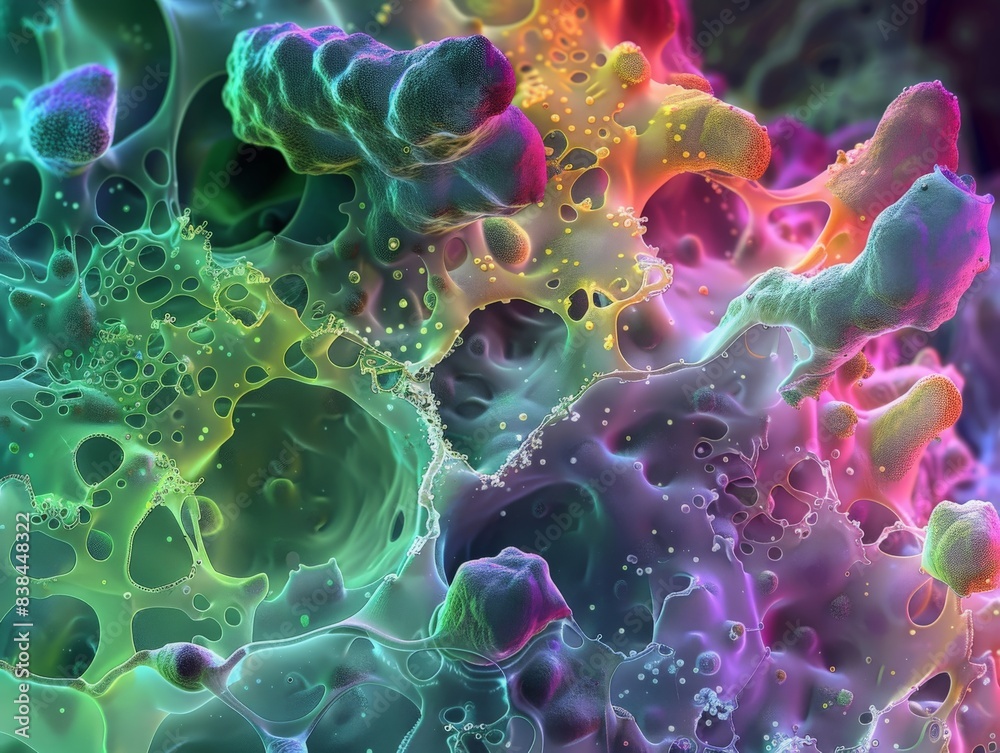 Fluorescent microscopy image of microbial biofilm formation on a