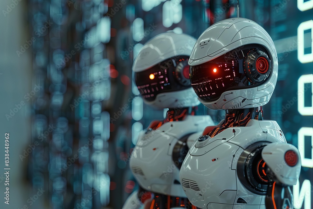 Robotics connected robots and binary code exploring concerns and risks of ai, machine learning, and data mining for decision making and autonomy