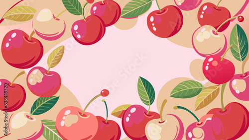 Ripe cherries on a pastel background with copy space, evoking freshness