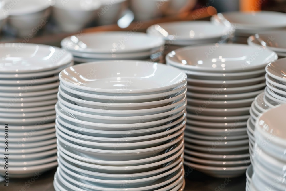 Close-Up of Clean Pots and Plates Ready for Use Close-Up of Clean Pots and Plates Ready for Use