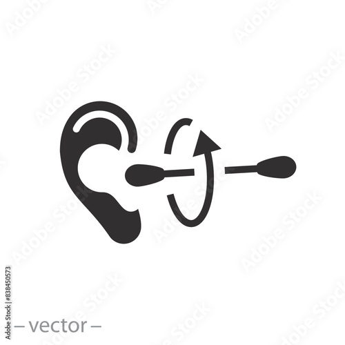 cotton swab stick icon, ear cleaning from wax, flat symbol on white background - vector illustration