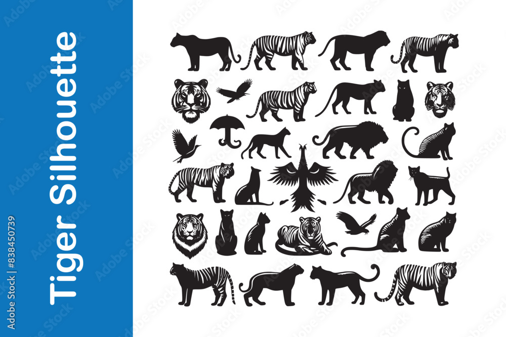 Obraz premium Tiger silhouette set with vector collections. 