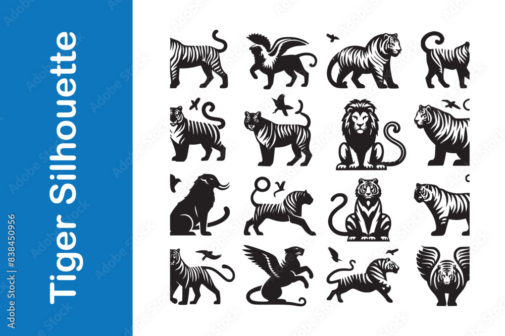 Tiger silhouette set with vector collections. Tiger silhouette set with vector collections.