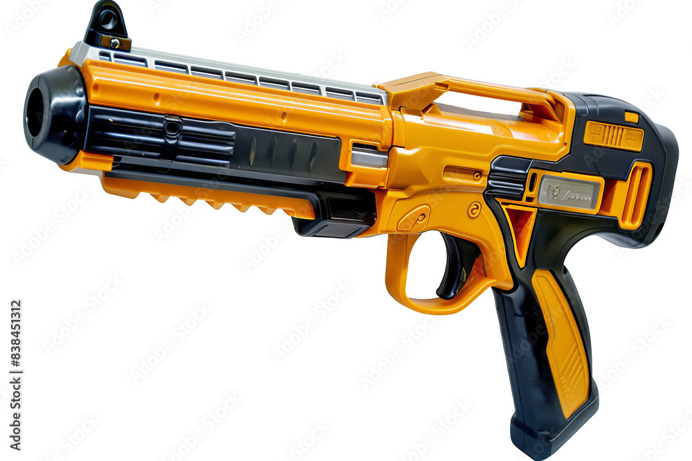 High quality image of a modern toy gun with intricate details and vibrant colors, suitable for stock photos in advertising or promotional materials.