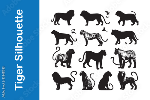 Tiger silhouette set with vector collections. 