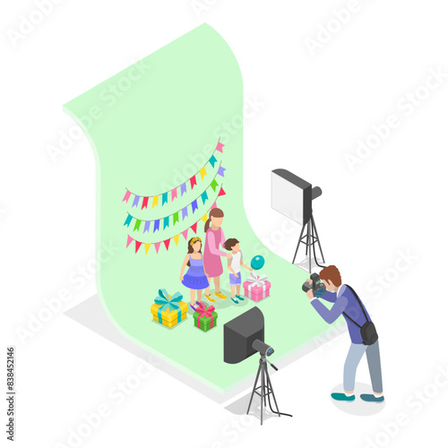 3D Isometric Flat Vector Illustration of Photo Studio, Photographing Models During Photo Session. Item 5