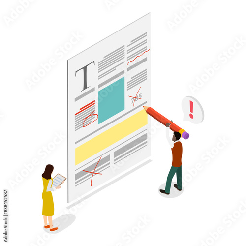 3D Isometric Flat Vector Illustration of Proofreading and Copywriting, Spell Check. Item 2