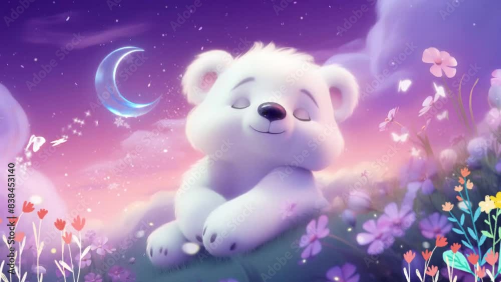 breathing animation, Animal lullaby cartoon sleeping on forest, looped video background