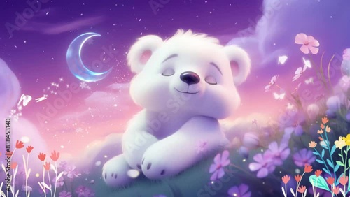 breathing animation, Animal lullaby cartoon sleeping on forest, looped video background photo