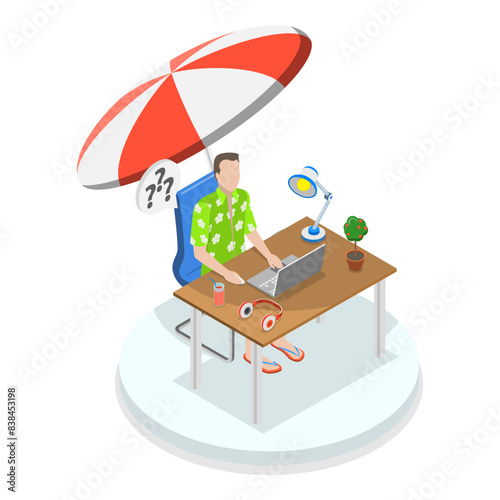 3D Isometric Flat Illustration of Hybrid Work, Remote Workplace and Distributed Team. Item 2