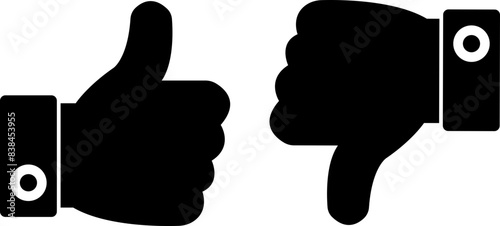 thumbs up and down. Like, dislike and undecided icons in sketchy flat and line style black vector  isolated on transparent background. Pointing gesture hands symbol. Feedback concept
