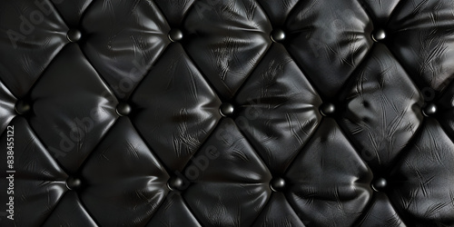  a close-up of a black leather cushion with a quilted texture.