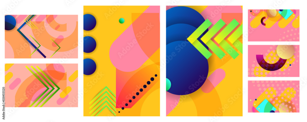 Set Retro Summer beach party geometric pattern background, vector abstract circle, triangle and square lines art. Trendy bauhaus pattern backgrounds Set Retro Summer beach party geometric pattern background, vector abstract circle, triangle and square lines art. Trendy bauhaus pattern backgrounds