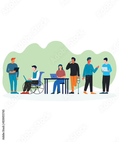 Minimalist Flat Style Art Of 6 Corporate People In Diversified Workplace Setting Showing Diversity And Inclusion