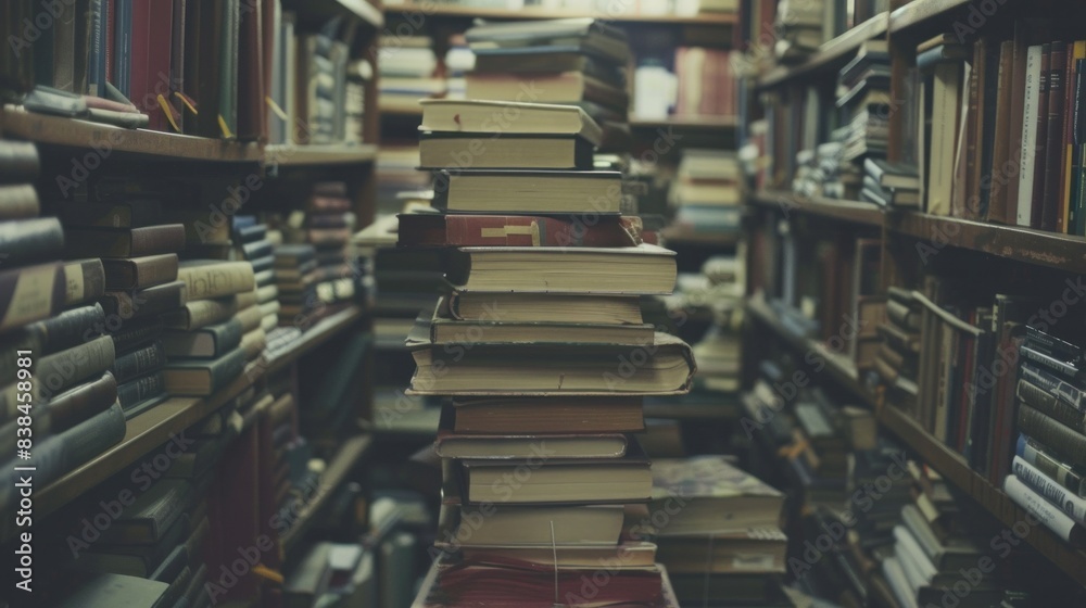 A stack of books arranged prominently in the foreground.
A stack of books arranged prominently in the foreground.