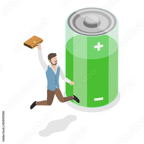 3D Isometric Flat Illustration of Energetic And Tired Businessman, Professional Burnout Syndrome. Item 2