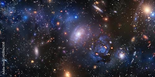Quasar Quest: A galaxy cluster, with swirling galaxies and distant stars.