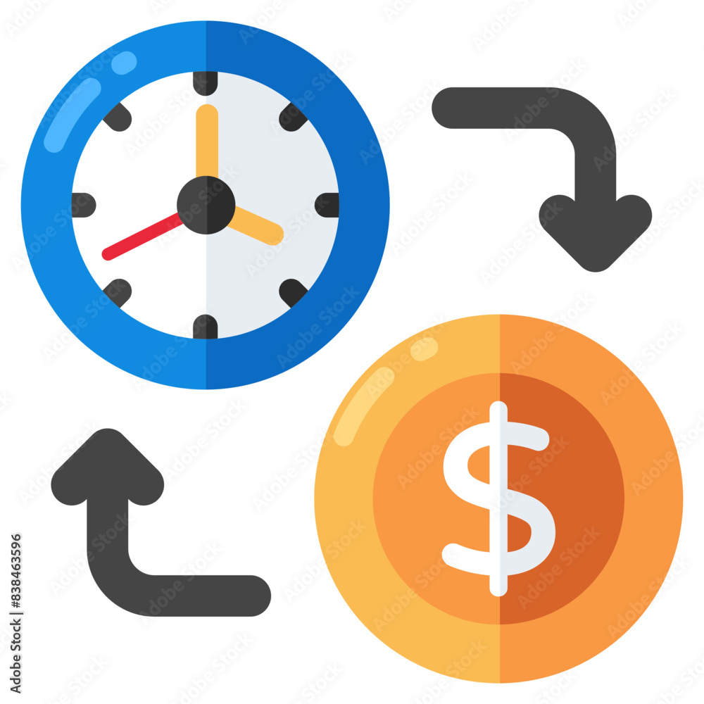 Dollar with clock, icon of time is money