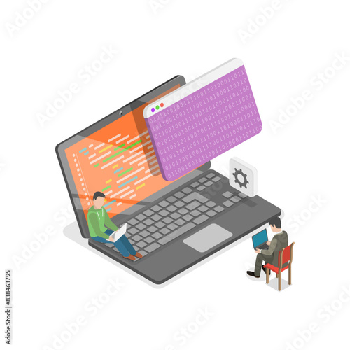 3D Isometric Flat Illustration of Software Development and Integration, Coding and Testing Process. Item 1