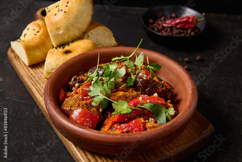 Ajapsandal - Braised Eggplants, Bell Peppers, and Tomatoes with Cilantro and Traditional Spices photo