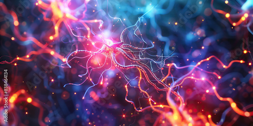 Synaptic Symphony: A mass of intertwined neurons, pulsing with colorful light.