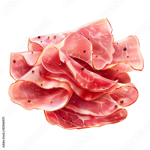 Close-up of thinly sliced deli meat with black peppercorns, transparent background png