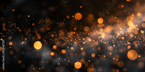 close-up of a bokeh effect, which consists of a blurred background with numerous small, bright orange dots. photo