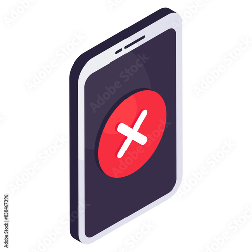 An isometric design icon of wrong mobile